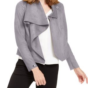 Anne Klein Gray Faux Suede Asymmetrical Jacket